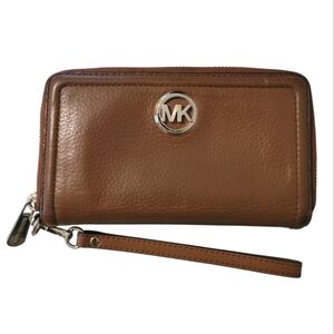 Michael Kors Cognac Brown Pebbled Leather Wallet Wristlet Practical Errands